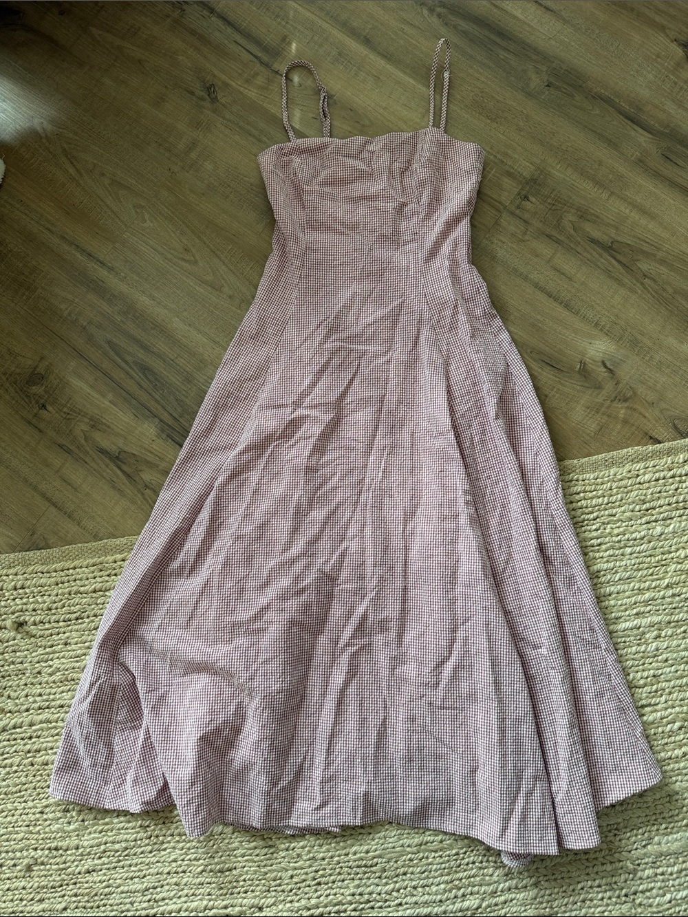 Stitch and Feather Spaghetti Strap Pink Gingham Maxi Dress - Picture 3 of 5